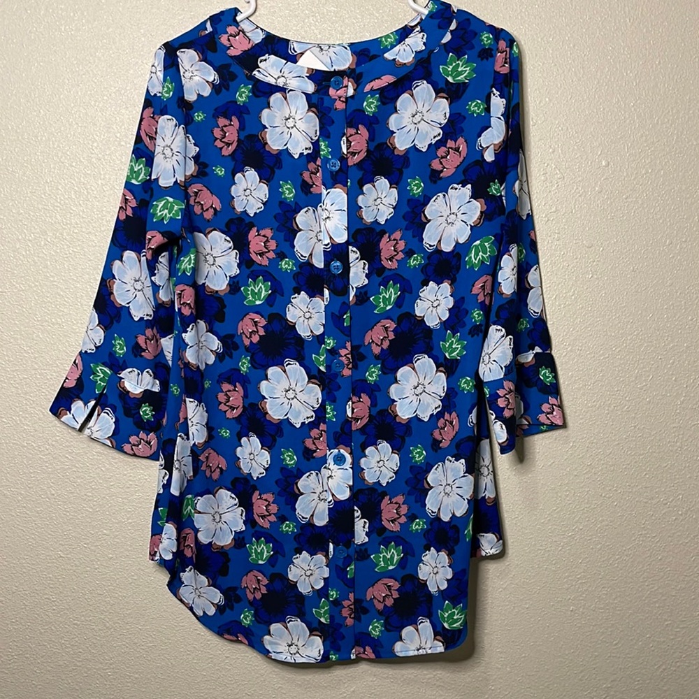 Banana Republic blue pink water color floral blouse